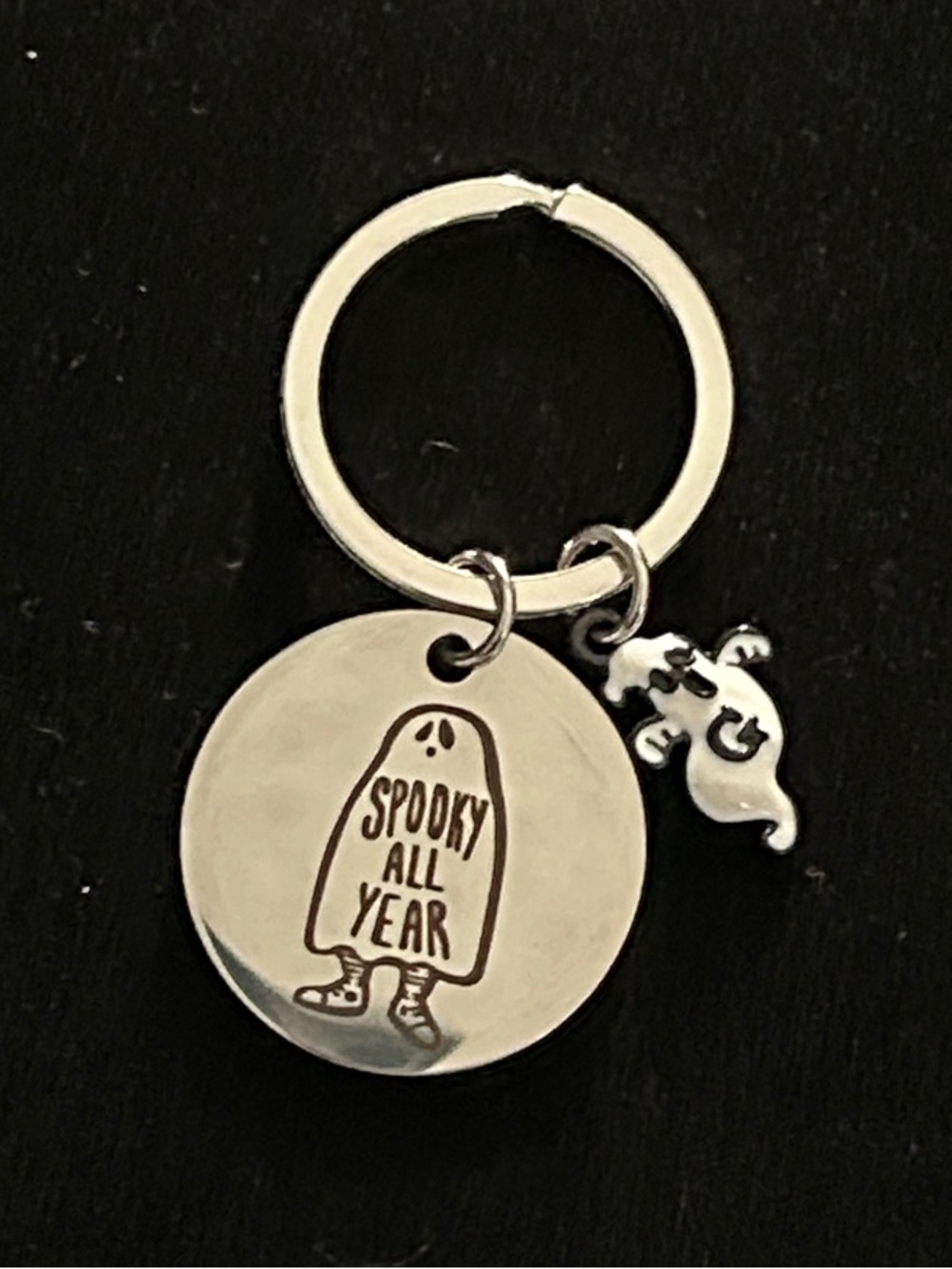 Silver 'Spooky All Year' Ghost Keychain with Charm